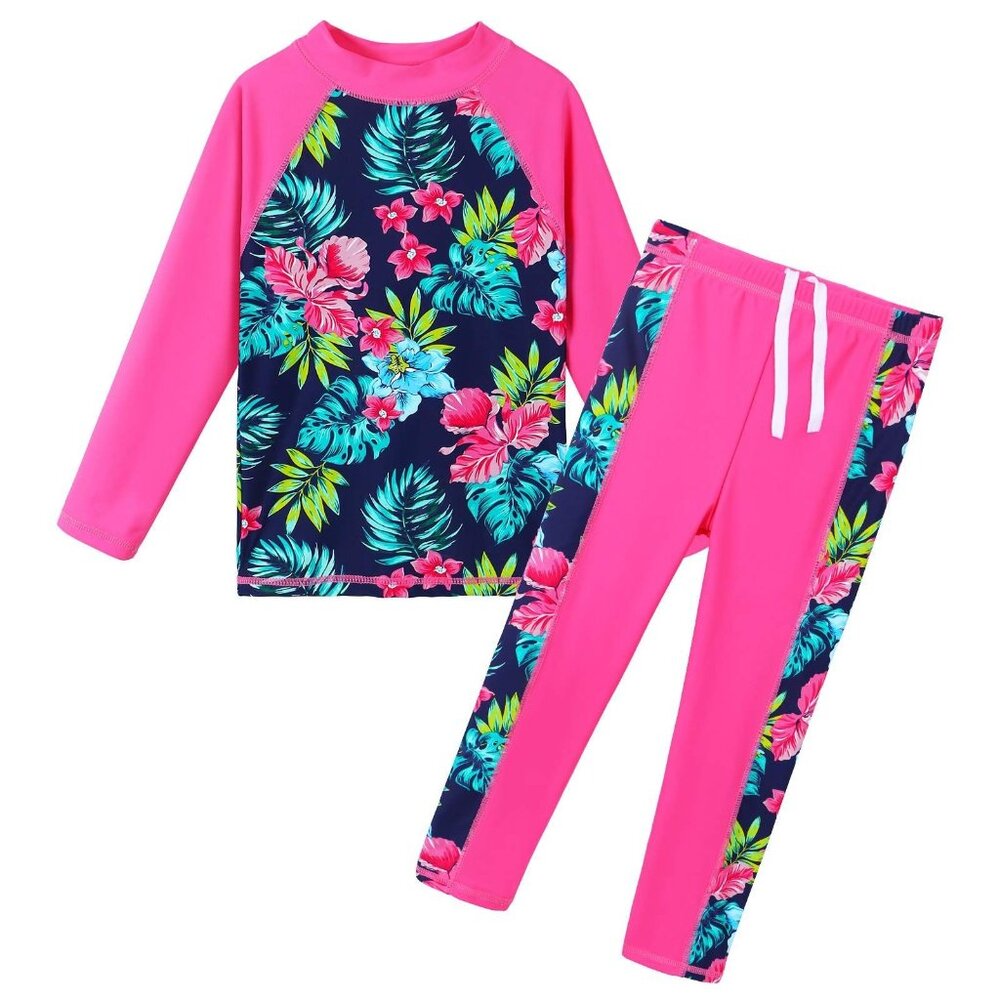 Baohulu Toddler Size 3-4T Rash Guard Set Tropical Long Sleeve Swim Shirt & Pants